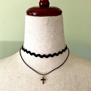 Black Wavy Ripple Choker with Cross Charm